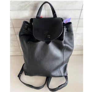 NEW Longchamp Le Pliage Cuir Leather Backpack Blac